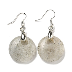 Лабрадорита Плоские круглые серьги-подвески из латуни с покрытием для женщин, с натуральным лабрадорита, без кадмия и без свинца, платина, 49x23 мм