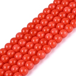 Оранжево-Красный Непрозрачные сплошные цветные стеклянные бусины, круглые, оранжево-красный, 6~6.5 мм, отверстие : 1.4 мм, около 67~70 шт / нитка, 14.76 дюйм ~ 15.16 дюйм (37.5~38.5 см)