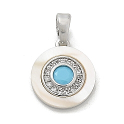 Платина Подвески из латуни с микропаве из циркония, с подвесками из ракушек и стекла, платина, 14x12x2.5 мм, отверстие : 5x2.5 мм