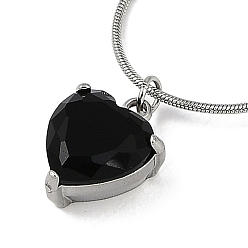 Черный 304 Женские ожерелья в форме сердца с подвеской из кубического циркония из нержавеющей стали в форме круглой змеи, цвет нержавеющей стали, чёрные, 17.91 дюйм (45.5 см)