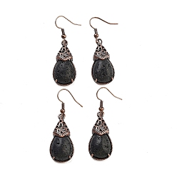 Лавовый камень Серьги-капли из натуральной лавы, женские латунные серьги с красной медью, 48x15 мм