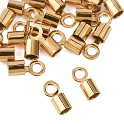 Золотой Ионное напыление (IP) 304 обжимные концы шнура из нержавеющей стали, заглушки для шнуров колонн, зажимы, трубки для изготовления ювелирных изделий, золотые, 6.8x2.8 мм, отверстие : 1.7 мм, внутренний диаметр: 2 мм