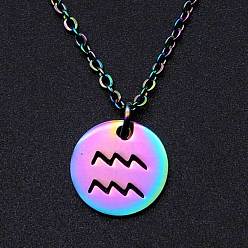 Aquarius Rainbow Color Titanium Steel Constellation Pendant Necklace for Women, Aquarius, 15.75 inch(40cm)