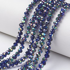 Medium Blue Electroplate Transparent Glass Beads Strands, Half Multi-color Plated, Faceted, Rondelle, Medium Blue, 3x2mm, Hole: 0.8mm, about 150~155pcs/strand, 15~16 inch(38~40cm)