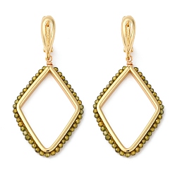 Светло-зеленый Коричневый Серьги-кольца из латуни с кубическим цирконием и ромбами, без кадмия и без свинца, реальный 18 k позолоченный, оливковый, 55x26.5 мм