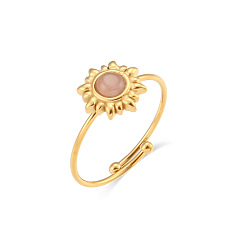 Pink cat's eye Adjustable Natural Stone Sun Ring with 18K Plated Stainless Steel and Cat Eye Gemstone for Women
