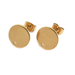 Золотой Ионное покрытие (ip) 304 детали серьги-гвоздики из нержавеющей стали, с петлей и плоской пластиной, плоско-круглые, золотые, 12x1 мм, отверстие : 2 мм, штифты : 0.8 мм