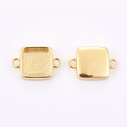 Golden Brass Cabochon Connector Settings, Plain Edge Bezel Cups, Long-Lasting Plated, Square, Golden, Tray: 10x10mm, 12x17.5x3.5mm, Hole: 1.8mm