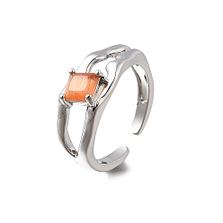 Коралловый Квадратные латунные манжеты-кольца «кошачий глаз», без кадмия и без свинца, долговечный, стойки покрытие, платина, коралл, 8 мм, внутренний диаметр: регулируемый