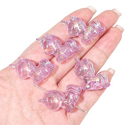 лаванда 2шт. прозрачные бусины, AB цвет, единорог, лаванда, 25x26 мм, отверстие : 2.5 мм