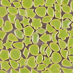 Yellow Green Porcelain Mosaic Tiles, Irregular Shape Mosaic Tiles, for DIY Mosaic Art Crafts, Picture Frames, Mixed Shapes, Yellow Green, 10x5mm, 170pcs/bag