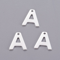 Letter A 201 Stainless Steel Charms, Letter, Silver Color Plated, Letter.A, 11x10x0.7mm, Hole: 1mm