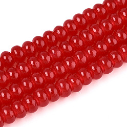 Малиновый Имитация нефритовые четки стекла, прозрачные бусины-рондели, окрашенные в технике выпечки, малиновый, 6~6.5x3.5~4 мм, отверстие : 1.2 мм, около 185~193 шт / нитка, 29.92~31.10 дюйм (76~79 см)