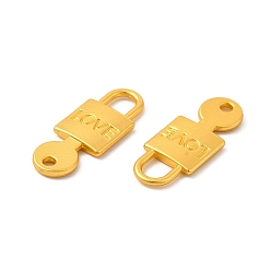 Matte Gold Color Rack Plating Alloy Connector Charms, Lead Free & Cadmium Free & Nickel Free, Love Lock with Key Links, Matte Gold Color, 24.5x10x2mm, Hole: 4.2x5mm and 2mm