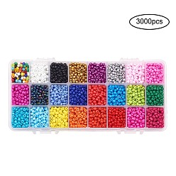 Mixed Color 24 Colors Glass Seed Beads, Round, Mixed Color, 4~5x3~4mm, Hole: 1~2mm