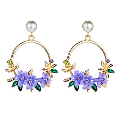 purple Sweet Flower Earrings - Soft Clay Pearl Studs, Trendy Ear Accessories.