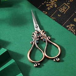 Red Copper Stainless Steel Scissors, Embroidery Scissors, Sewing Scissors, with Zinc Alloy Rhinestone Handle, Red Copper, 100mm