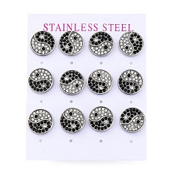 Нержавеющая Сталь Цвет 304 серьги из нержавеющей стали горный хрусталь, вакуумное покрытие pvd, плоские круглые с инь-янь, цвет нержавеющей стали, 13 мм, 6 пара / комплект