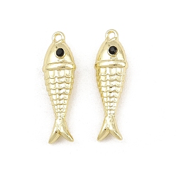 Doré  Alliage avec pendentifs en strass noir, charmes de poissons, crémaillère plaquage, or, 26x8x6.5mm, Trou: 1.2mm