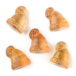 Orange Transparent Glass Beads, with Glitter Powder, Christmas Hat, Orange, 17x14x10mm, Hole: 1mm