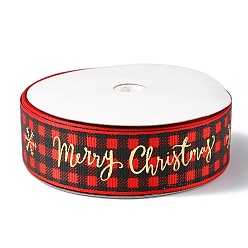 Dark Red 1 Roll Christmas Printed Polyester Grosgrain Ribbons, Santa Claus Snowflake Flat Ribbons, Dark Red, 1 inch(25mm), about 20.00 Yards(18.29m)/Roll