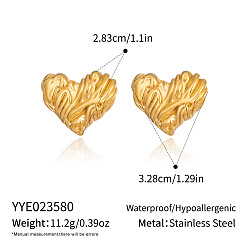 Настоящее золото 18K Сердце 304 нержавеющей стали серьги, реальный 18 k позолоченный, 28.3x32.8 мм