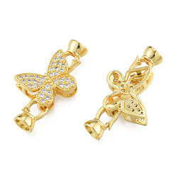 Real 14K Gold Plated Brass Micro Pave Clear Cubic Zirconia Fold Over Clasps, Nickel Free, Butterfly, Real 14K Gold Plated, 31.5mm, Clasp: 11x6.5x6mm, Inner Diameter: 4.5mm, Hole: 1.2mm, Butterfly: 13x17x6.5mm
