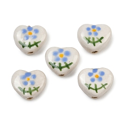 Небесно-голубой Фарфоровые бусины ручной работы, Сердце & цветок, пастельный фарфор, голубой, 12~13x14.5~15x6.5~7 мм, отверстие : 1.8 мм