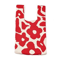 Flower Polyester Mini Knit Tote Bags, Crochet Tote Handbag Lunch Box Bag, Flower, 34x19.5x2.1cm