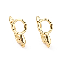 Golden Brass Hoop Earring Findings with Latch Back Closure, with Horizontal Loop, Hollow Magnifying Glass, Golden, 19x9x10.5mm, Hole: 1.6mm, Pin: 0.8mm