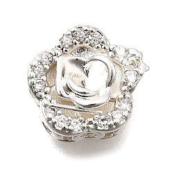 Серебро Латунные микропаве прозрачные многонитевые звенья из циркония, цветок, серебряные, 10x10x5.5 мм, отверстие : 1.2 мм