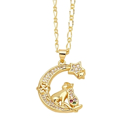 Moon Brass Micro Pave Cubic Zirconia Pendant Necklaces for Women, Moon, 17.72 inch(45cm), Pendant: 28x19mm