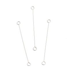 Stainless Steel Color 316 Surgical Stainless Steel Eye Pins, Double Sided Eye Pins, Stainless Steel Color, 35x2.5x0.4mm, Hole: 1.6mm