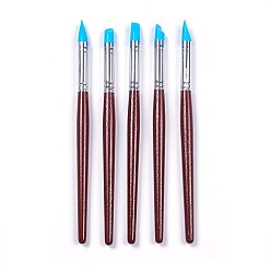 Coconut Brown Paint Brushes, with Soft Silicone Rubber Head & Wood Handle, Shaping Modeling Wipe Out Tools, For Sculpture Pottery, Coconut Brown, 170~173x8.65~9.5mm, Head: 15~20.5x7.5mm, 5pcs/set