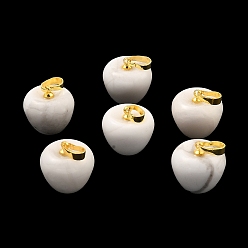 Howlite Natural Howlite Teacher Apple Charms, with Golden Plated Brass Snap on Bails, 14.5x14mm, Hole: 6.5x4mm