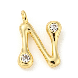 Letter N Rack Plating Brass Micro Pave Cubic Zirconia Pendants, Cadmium Free & Lead Free, Long-Lasting Plated, Real 18K Gold Plated, Letter N, 21x15x5mm, Hole: 3mm
