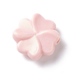 Pink Непрозрачные акриловые бусины, блестящая бусина, 3d четырехлистный клевер, розовые, 15.5x16x5 мм, отверстие : 2 мм, Около 780 шт / 500 г