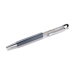 Gray Silicone & Plastic Touch Screen Pen, Aluminum Ball Pen, with Transparent Resin Diamond Shape Beads, Gray, 146x13x10mm