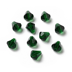 Dark Green Glass Imitation Austrian Crystal Beads, Faceted, Diamond, Dark Green, 10x9mm, Hole: 1mm