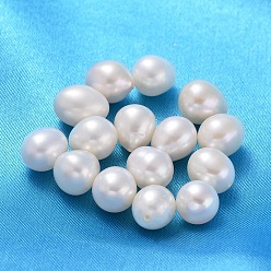 White Grade AA Natural Cultured Freshwater Pearl Beads, Half Drilled, for Mother's Day Earring Making, teardrop, White, about 8~9mm in diameter, 8~12.5mm long, hole: 0.9mm