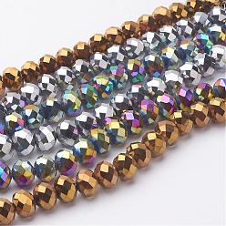 Mixed Color Electroplate Glass Beads Strands, Faceted, Rondelle, Mixed Color, 10x7mm, Hole: 1mm, about 70~72pcs/strand, 18 inch