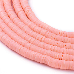 Pink Плоские круглые экологически чистые бусины из полимерной глины ручной работы, диск хейши бусины для гавайских серег браслет ожерелья ювелирных изделий, розовые, 6x1 мм, отверстие : 2 мм, около 353~378 шт / нитка, 17.7 дюйм