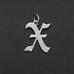 Letter X 304 Stainless Steel Pendants, with Jump Ring, Old English, Letter, Laser Cut, Stainless Steel Color, Letter.X, 16x12.5x1mm, Hole: 3mm