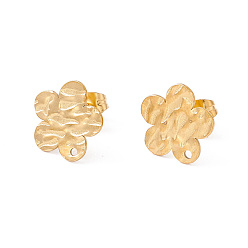Flower 304 Stainless Steel Stud Earring Findings, with Hole and Ear Nuts, Flower Pattern, 12x12mm, Hole: 1mm, Pin: 0.6mm