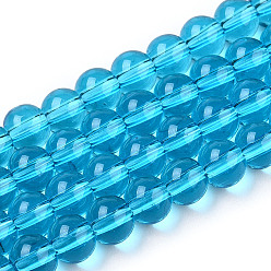 Deep Sky Blue Transparent Glass Beads Strands, Round, Deep Sky Blue, 6~6.5mm, Hole: 1.4mm, about 67~70pcs/strand, 14.76 inch~15.16 inch(37.5~38.5cm)