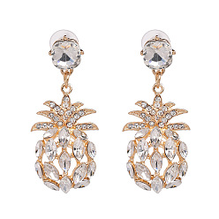 white Sparkling Crystal Pineapple Earrings for Women - Elegant European Style Studs