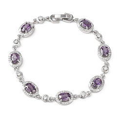 Фиолетовый Браслеты-цепочки из овальной латуни с микропаве из кубических цирконий для женщин, платина, стойки покрытие, долговечный, без кадмия и без свинца, фиолетовые, 7-1/4 дюйм (18.5 см)