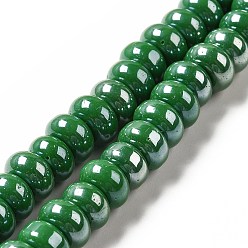 Sea Green Handmade Lampwork Beads Strands, Rondelle, Sea Green, 9~10x4.5~5mm, Hole: 2.5~3mm, about 68~71pcs/strand, 14.17~16.14 inch(36~41cm)