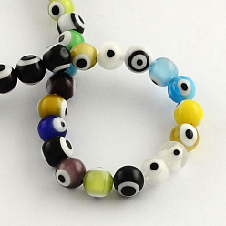 Mixed Color Round Handmade Evil Eye Lampwork Beads, Mixed Color, 6mm, Hole: 1mm, about 64pcs/strand, 14.1 inch