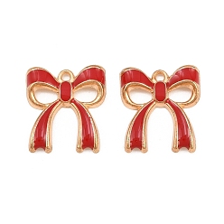 Rot Legierung mit Emailanhängern, Bowknot Charms, Licht Gold, rot, 20x18x3 mm, Bohrung: 1.5 mm